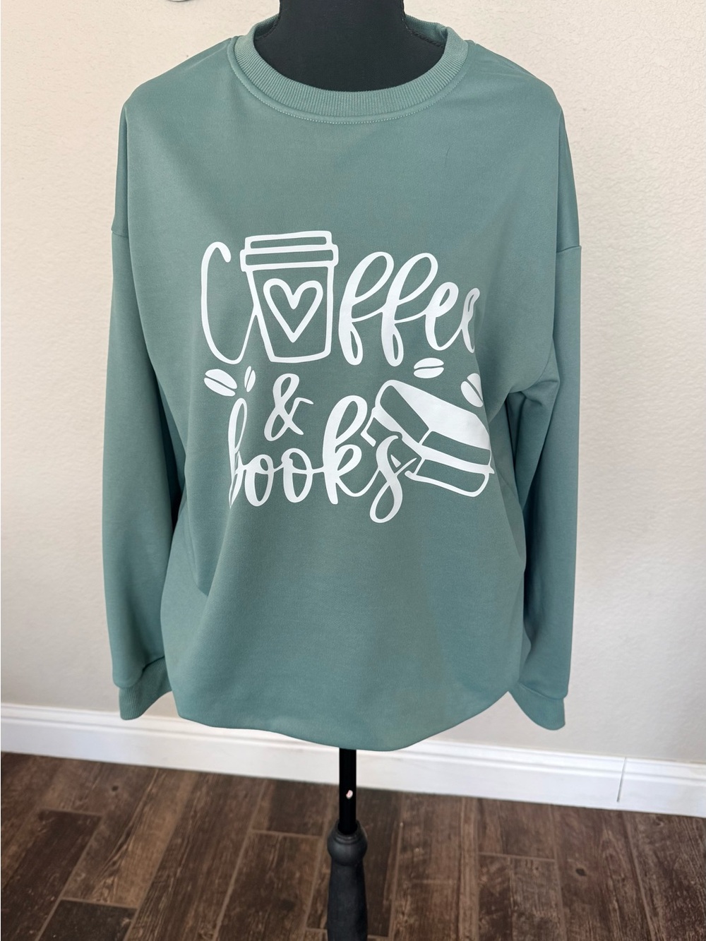 Coffee & Books Sage Green Graphic Sweatshirt